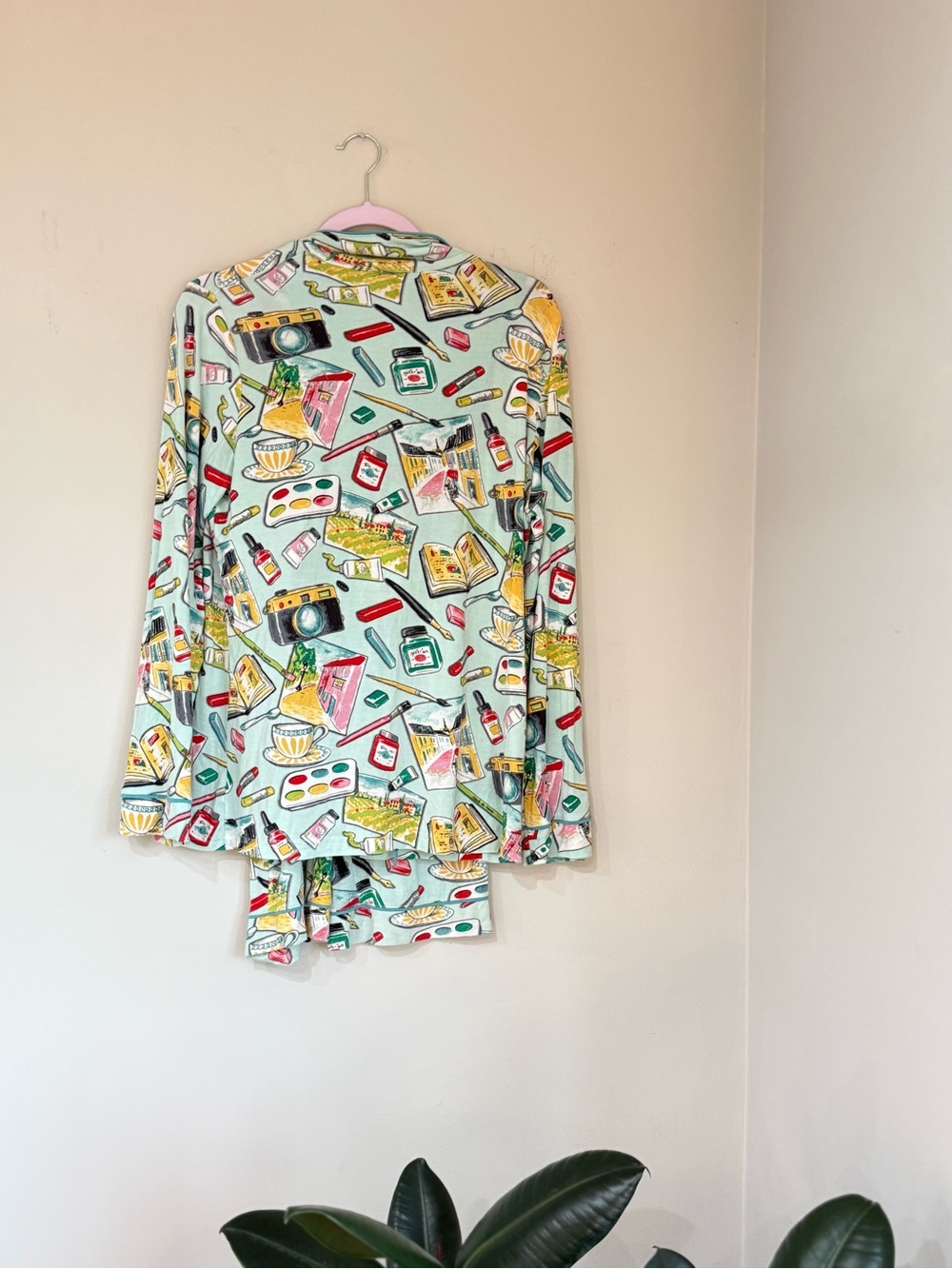 Nick & Nora Novelty Print Pajama Set Size Medium Aqua Lounge Sleepwear - Picture 2 of 6